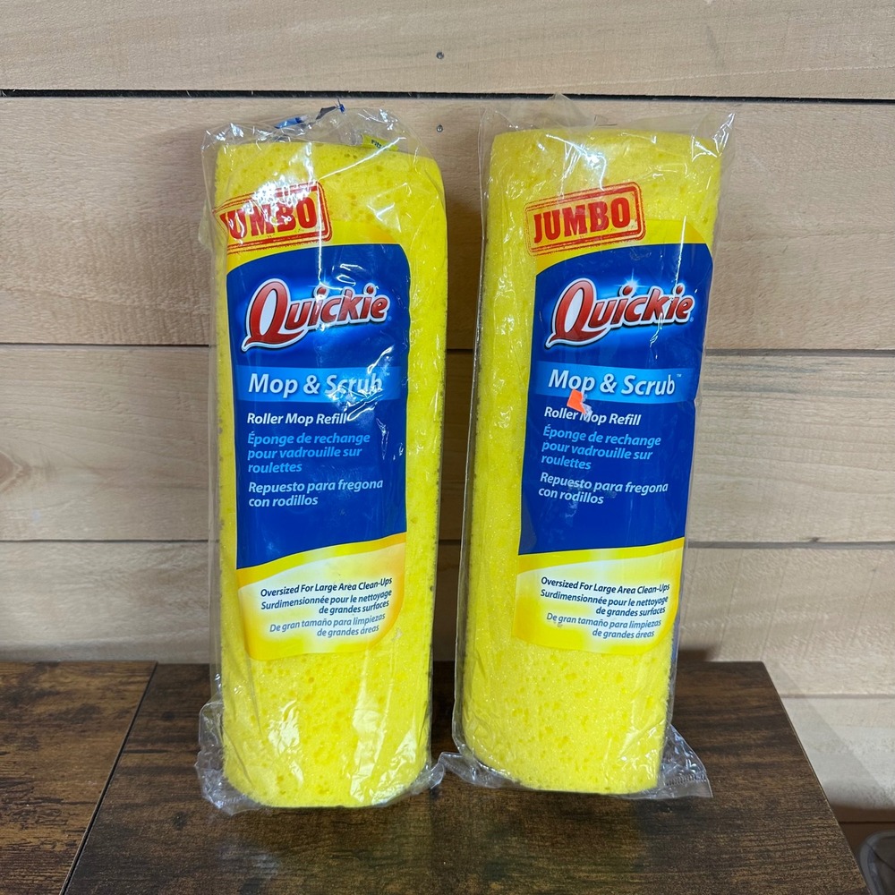Quickie Jumbo Mop & Scrub Roller Mop Refill 2 Pk Oversized New Open Package READ